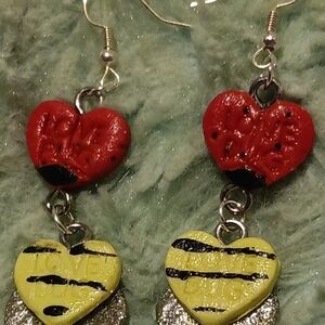 Heart-Shaped Ladybug Red and Bumble Bee Yellow 'Love Bug' Earrings